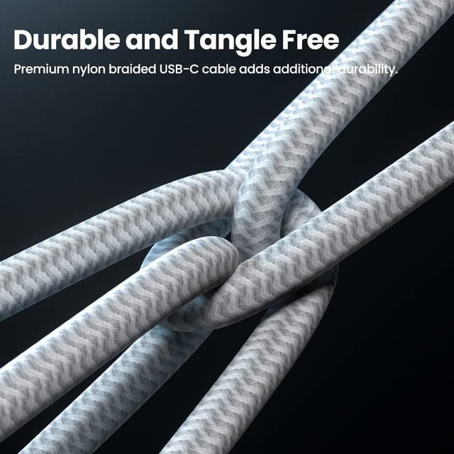 Detalle de Fasgear USB C to USB-C 3.2 Gen 2x2 Cable (3ft) with 90-Degree Connector, 20Gbps, 100W Charging & 4K 60Hz Video (White)