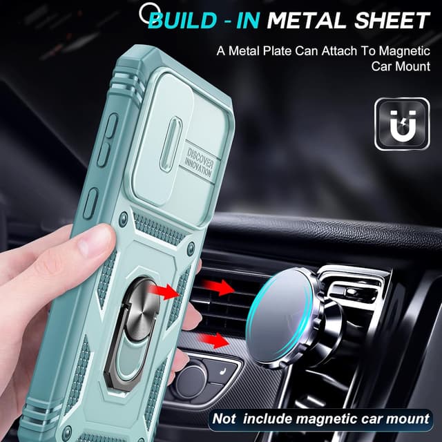 Detalle 2 de LeYi Galaxy S23 FE case with camera cover slider and ring stand (green) + 2-pack tempered glass screen protectors