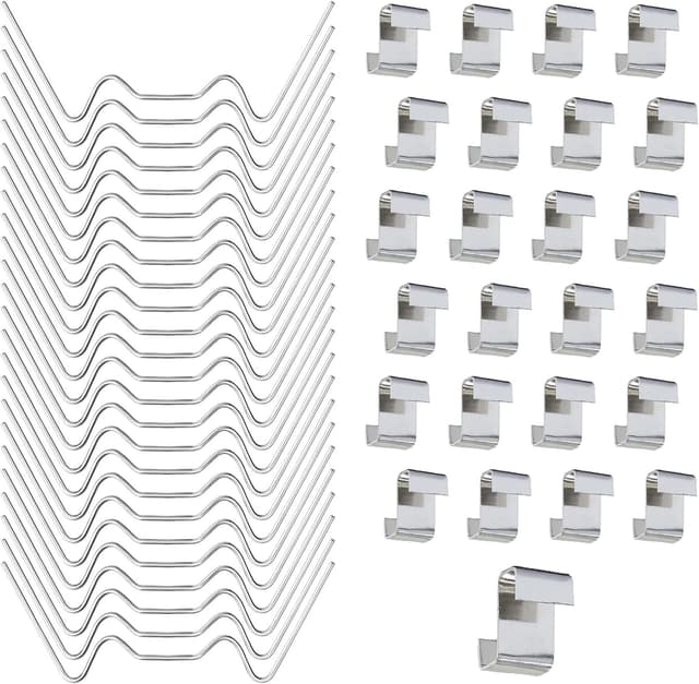 Detalle de 50 pcs Greenhouse Glass Clips (25 W Glazing Clips & 25 Z Overlap Clips) – Stainless Steel glazing fixing clips for glass panels
