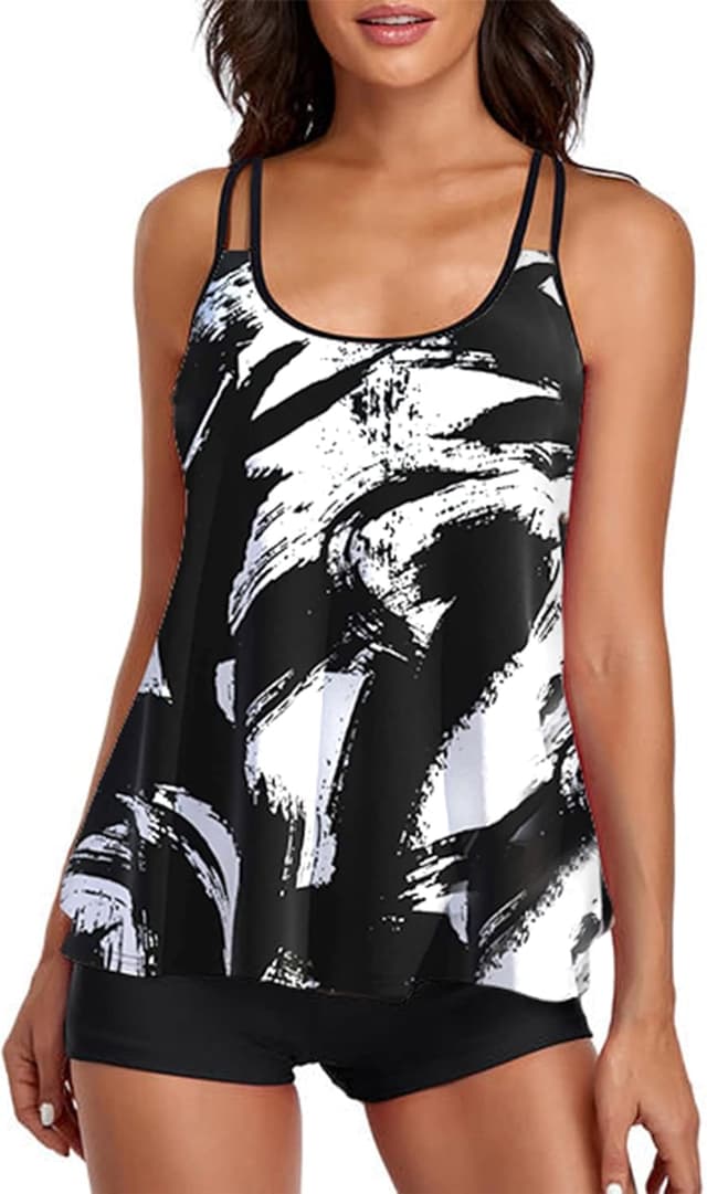 Detalle de Urchics 2026 Women’s Plus Size Tankini Two-Piece Swimsuit with Long Torso Top & High-Waisted Boyshorts