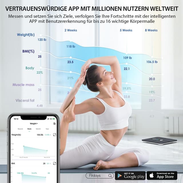 Detalle 2 de ABLEGRID Körperfettwaage Elektronisch mit Muskelmasse 180 kg