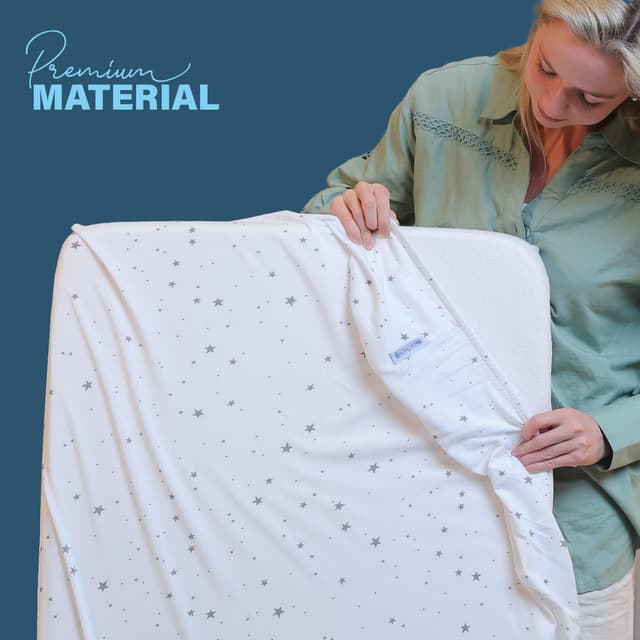 Detalle 2 de 100% Pure Jersey Cotton Cot Bed Sheets 140 x 70 Fitted (3 Pack) + Waterproof Protector Pad – Star Print, Gray/White