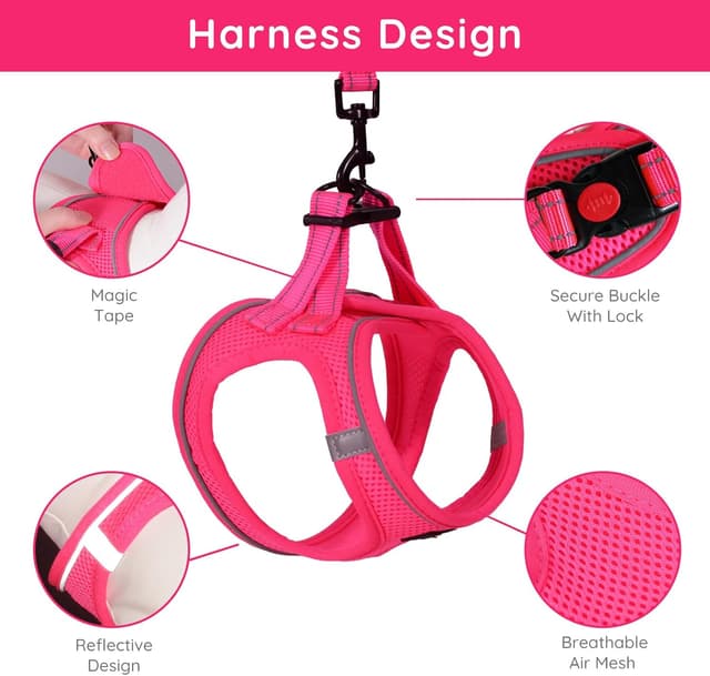 Detalle de Bella & Pal Dog Harness and Leash Set (Step-in Puppy Harness) in Hot Pink, Size M