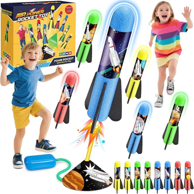 Detalle de Anginne Rockets foam rocket launcher toy with adjustable launch angle (8 rockets) for kids 3–12