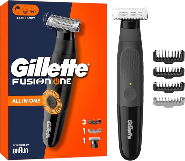 Detalle de Gillette Fusion One rasoio elettrico uomo per barba e corpo con testina oscillante, 3 pettini barba (1/2/5 mm) e 1 pettine corpo