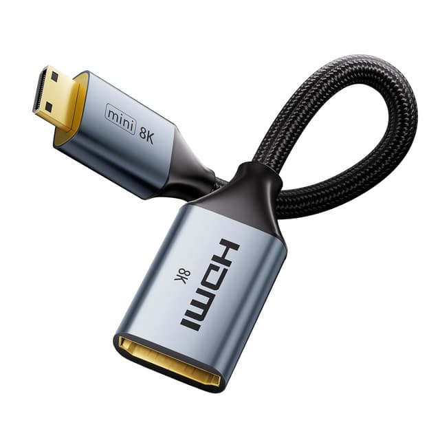 Detalle de VCELINK 8K Mini-HDMI auf HDMI 2.1 Adapter (2.1) – 8K@60 Hz / 4K@120 Hz, vergoldeter Mini-HDMI-Stecker, 18 cm Kabel