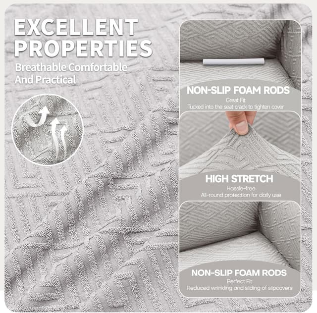 Detalle 2 de YSTELLAA Copridivano 4 posti con braccioli elasticizzato jacquard grigio silver