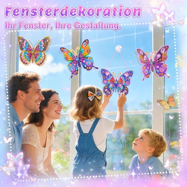 Detalle 2 de DIY Diamond Painting Bastelset für Mädchen (ab 6 Jahren) – Schmetterling als Window-Color/ Sonnenfänger
