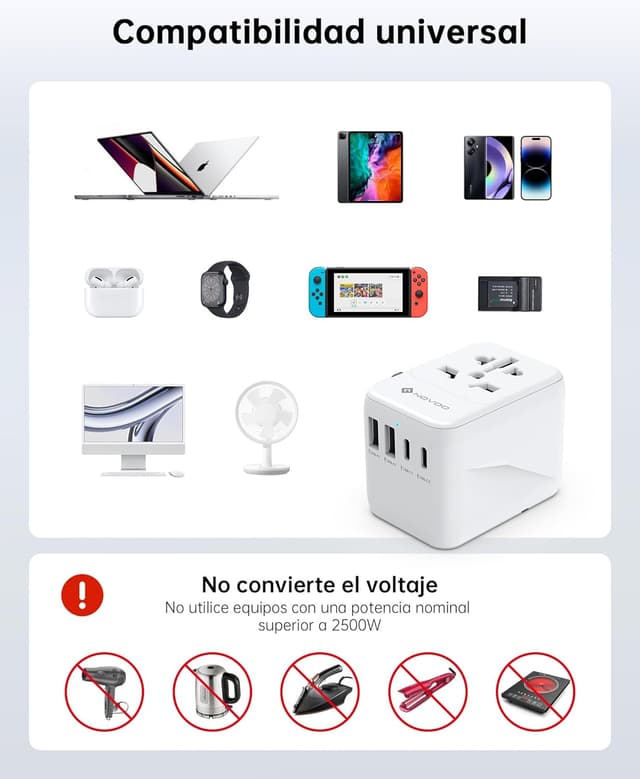 Thumbnail 4 de NOVOO Adaptador Universal de Viaje con USB-C y USB 🔌