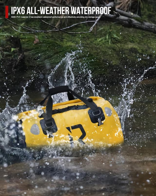 Detalle de BORLENI Motorrad Hecktasche Gepäckrolle 30L mit Rolltop, Reflektoren und MOLLE-System
