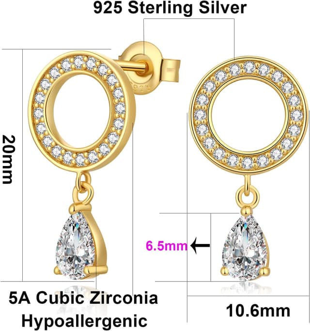 Detalle 2 de Jiamiaoi Tropfen-Ohrringe aus 925 Sterlingsilber vergoldet in Weißgold-Optik mit Zirkonia (Damen)