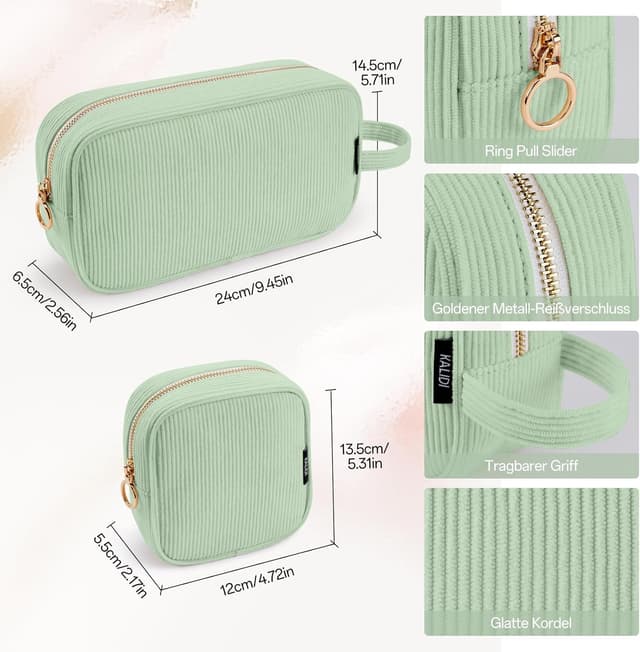 Detalle de KALIDI FANCY FOREST Kosmetiktasche Damen aus Cord mit Fächern und Metallreißverschluss (Reise-Organizer)