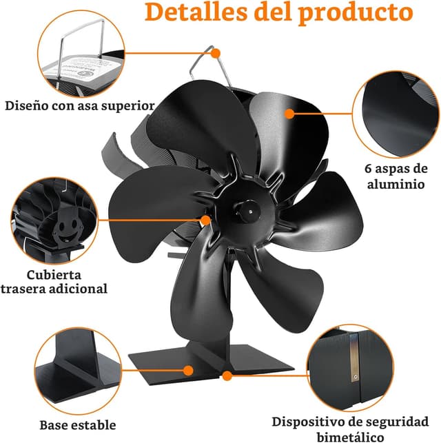Thumbnail 6 de Shenyini ventilador de estufa para chimeneas 6 aspas