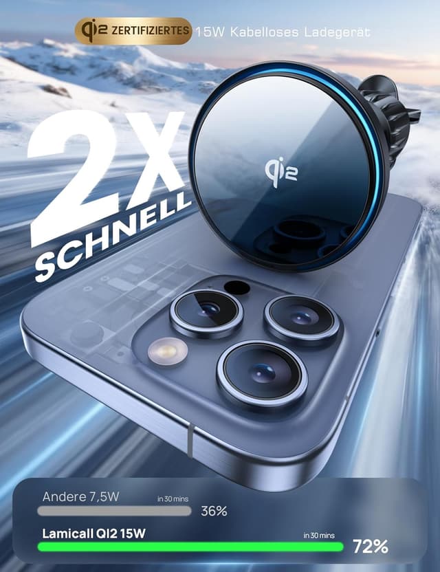 Detalle 2 de Lamicall Qi2 Auto‑Magnethalter mit 15W Qi‑Ladefunktion