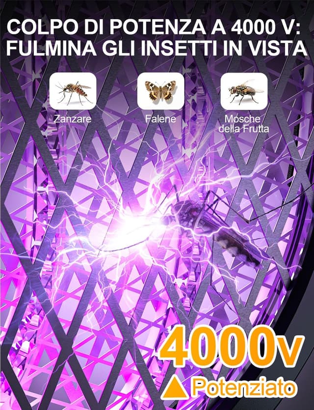 Detalle 2 de WOCVRYY Racchetta Zanzare Elettrica 4000V 1500mAh