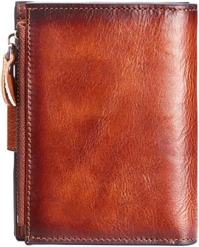 Thumbnail 6 de EMEBAY Portafoglio da uomo in vera pelle con RFID, portamonete e tasca con cerniera (bronzo), 13 cm