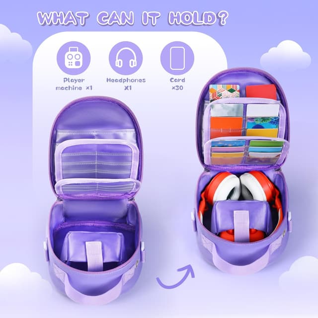 Detalle 2 de Piaclen Carrying Case Compatible with Yoto Mini (2024 Edition) — 30-Card Storage Bag with Handle & Shoulder Strap (Purple)