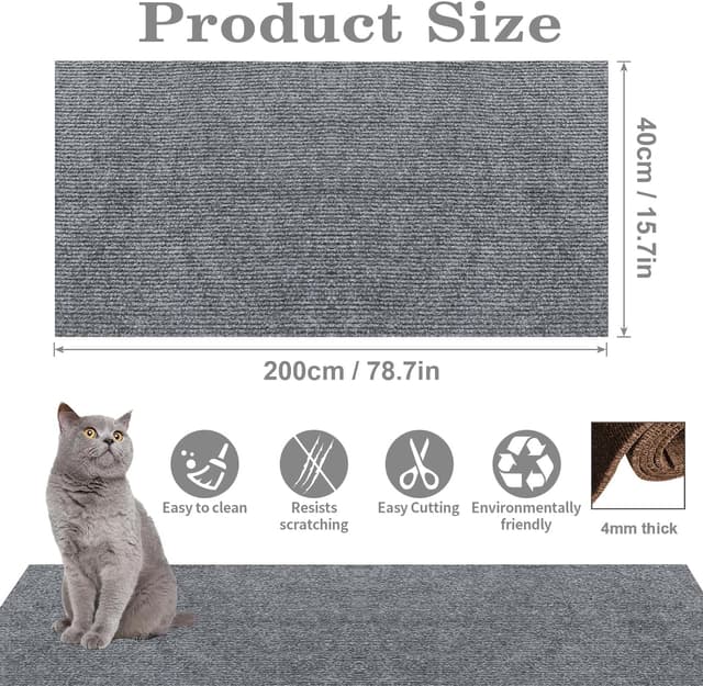 Detalle 2 de Alfombra rascador para gatos 200x40 cm gris claro