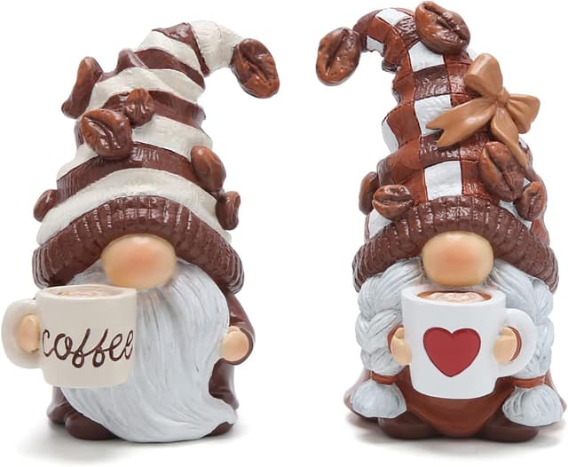 Detalle de ZAWUU Coffee Gonk Gnomes Figurines (2-Pack) resin Swedish Tomte décor for coffee corners
