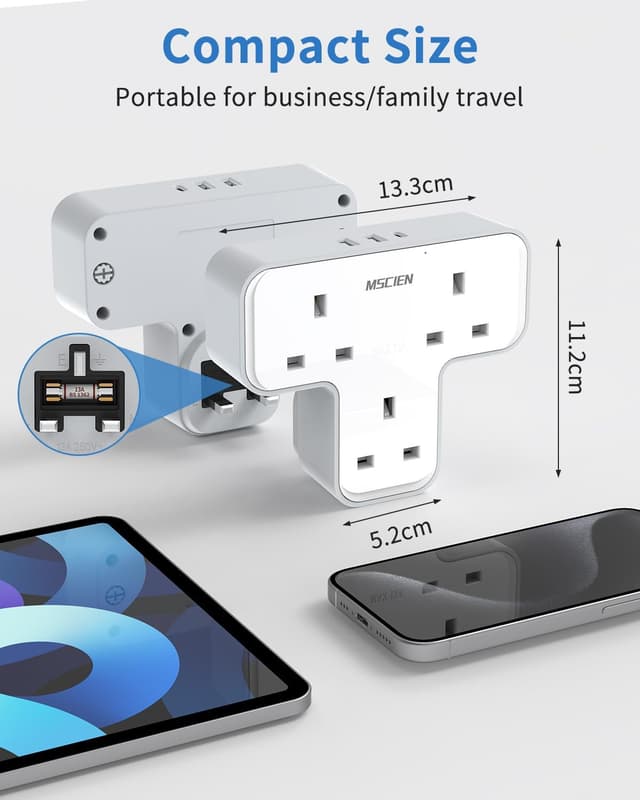 Thumbnail 5 de Mscien 3‑Way Plug Extension with 3 USB, 13A 🔌