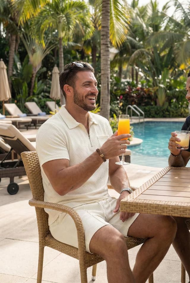 Detalle de QIXING men’s shorts and T-shirt polo set with half-zip (2-piece summer co-ord)