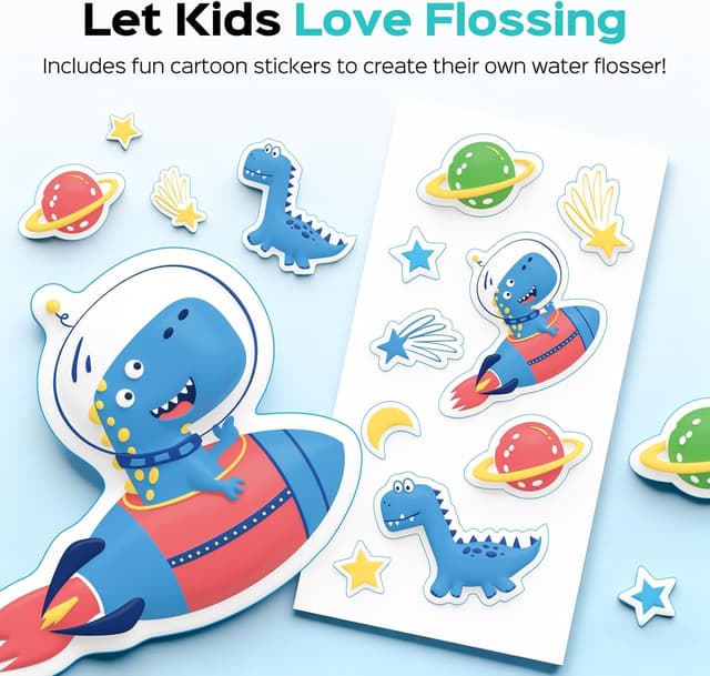 Detalle 1 de COSLUS T40 Portable Water Flosser for Kids (Ages 6+) with 4 Gentle Modes, Braces-Safe Design, DIY Stickers & 4 Nozzles