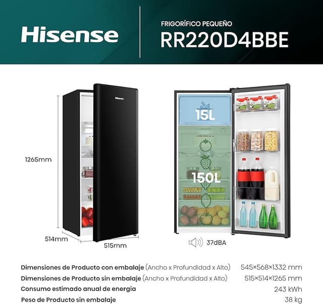 Thumbnail 1 de Hisense RR220D4BBE frigorífico 165 L con congelador