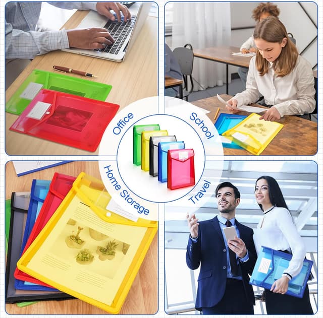 Thumbnail 6 de Vicloon Sichttasche Dokumenten, 5er Set A4 (Blau/Gelb/Rot/Grün/Weiß) mit Druckknopf