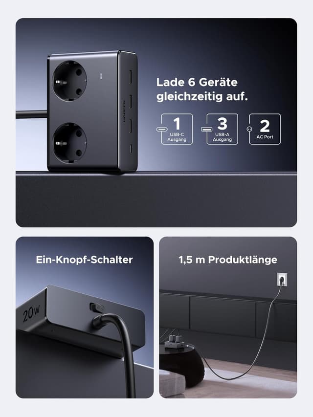 Detalle de UGREEN Steckdosenleiste USB-C 6-fach 1,5 m