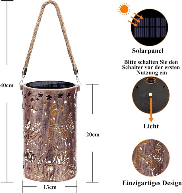 Thumbnail 6 de Qedertek Solarlampen für Außen Garten (2er-Set) mit LED Schmetterling-Motiv, IP65