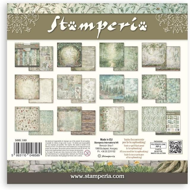 Detalle de Stamperia Herbarium Silvae Scrapbook Paper Pad 30,5 x 30,5 cm, carta doppia faccia acid free per scrapbooking, bullet journal e carte