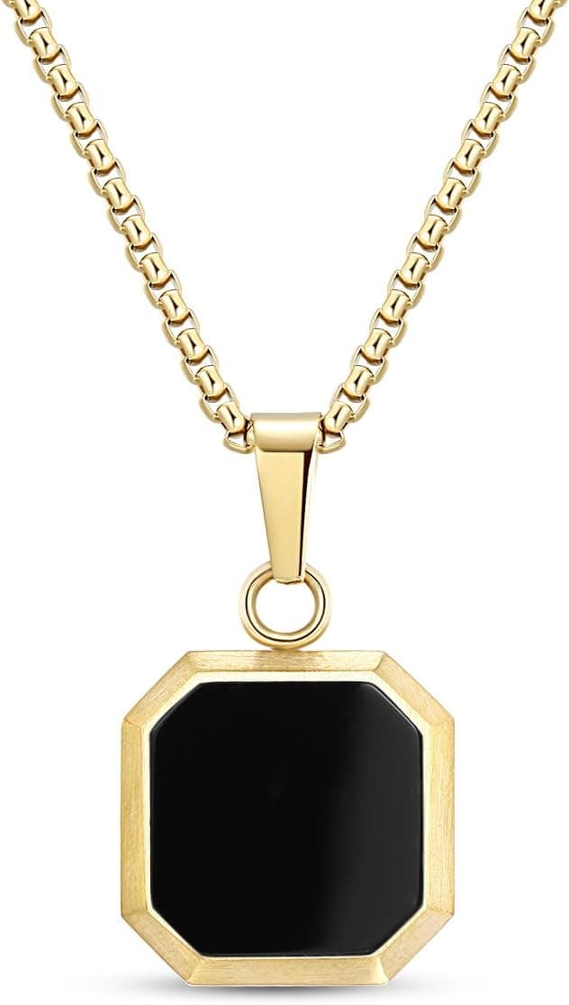 Detalle de TUNGSTORY Edelstahl vergoldete Halskette mit schwarzem Onyx (45 + 6 cm) – minimalistisch, Unisex