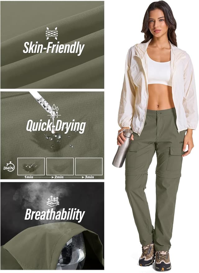 Detalle 2 de Women’s Convertible Quick-Dry Hiking Pants with Zip-Off Legs and Cargo Pockets