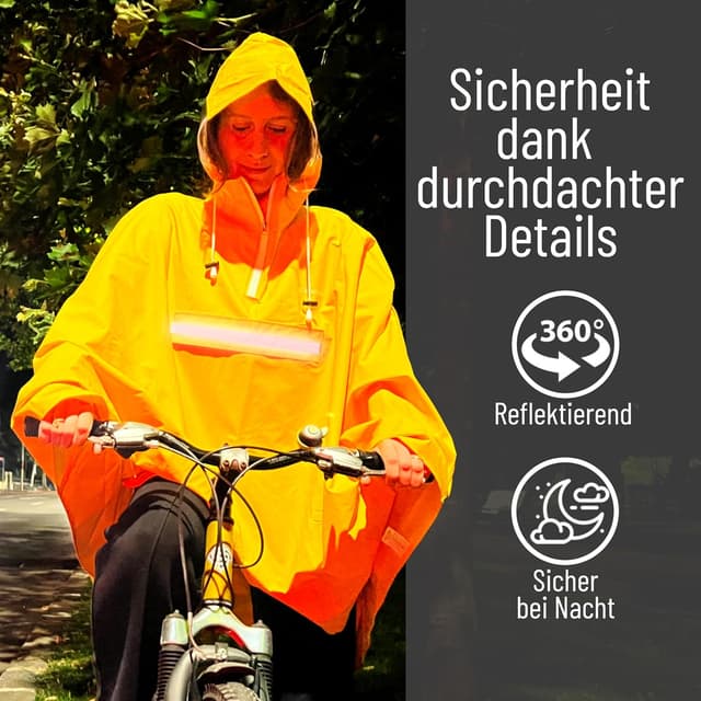 Detalle de CYCLEHERO Regenponcho fürs Fahrrad extra wasserdicht mit Reflektoren und Sichtfenstern – Regencape für Damen und Herren