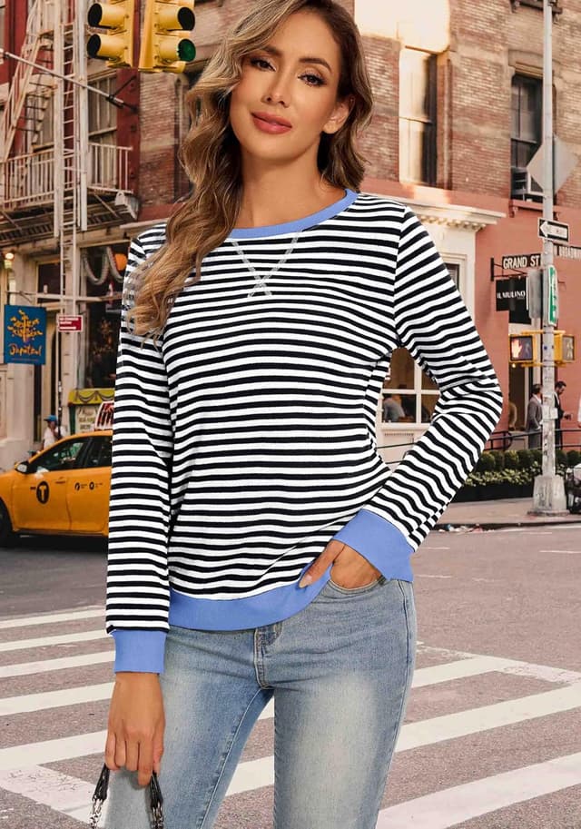 Detalle de Neineiwu Oversize Pullover für Damen mit Streifen, Rundhals und langen Ärmeln (Herbst)