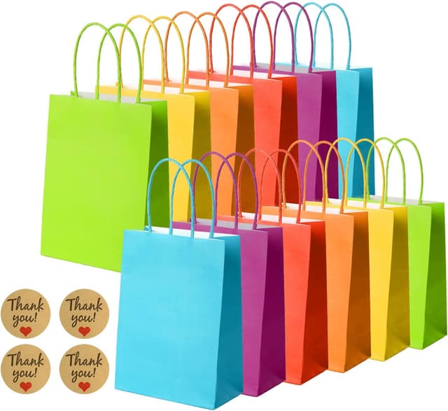 Detalle de NADSSJL 30-Pack Kraft Paper Party Bags with Handles, Stickers & DIY Craft Use (15 x 21 x 8 cm)