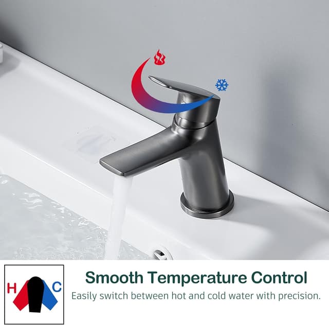 Detalle de BELZ brass basin mixer tap (single lever) in gunmetal – hot & cold bathroom sink faucet