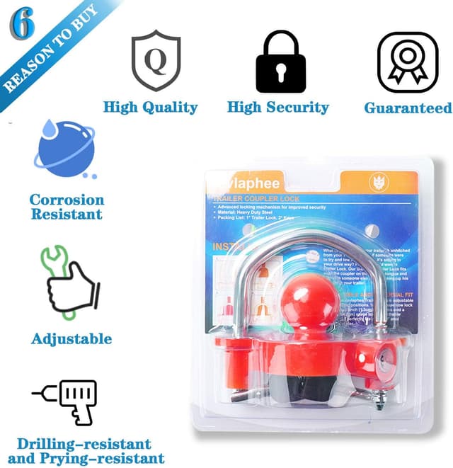 Thumbnail 1 de Tevlaphee Trailer Ball Lock Hitch Coupler 2 Keys