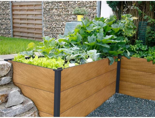 Detalle de Metzler Hochbeet für den Garten (Stahl in Holzoptik & Anthrazit) – 150 x 75 x 77 cm