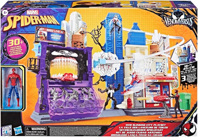 Detalle de Marvel Spider-Man VenomVersus Netzschleuderer Spielset (Purple) mit Seilrutsche, 30+ Funktionen und Action-Figur
