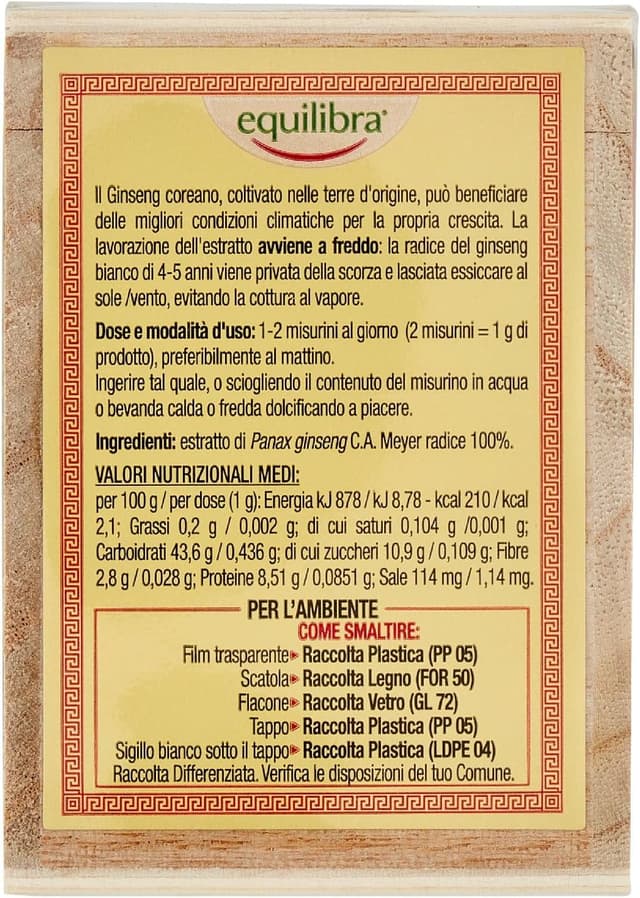 Detalle de Equilibra Alimenti Ginseng Coreano Puro 100% (radice di ginseng bianco), estratto lavorato a freddo – barattolo da 30 g