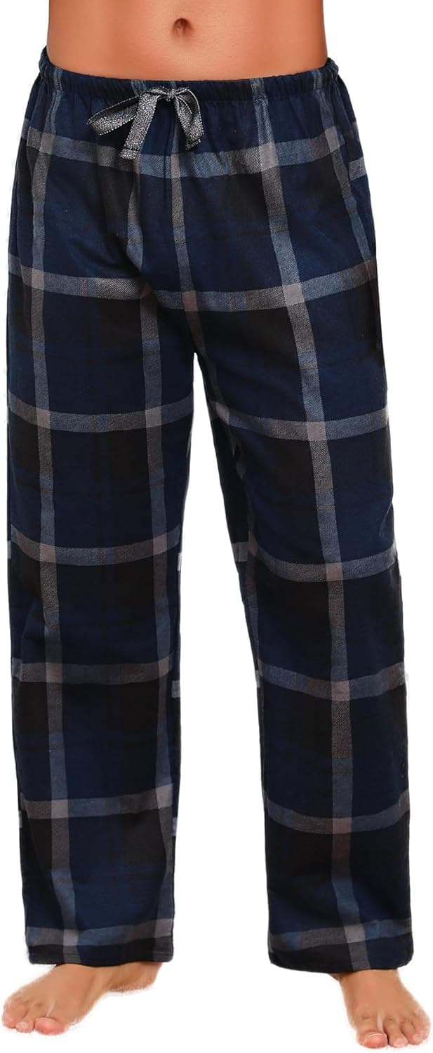 Detalle de ENJOYNIGHT men’s flannel cotton plaid pyjama bottoms with drawstring