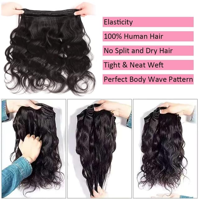 Detalle 2 de 14A Body Wave Human Hair Bundles (24–30 Inch) — 100% Brazilian Virgin Real Raw Hair, Natural Color