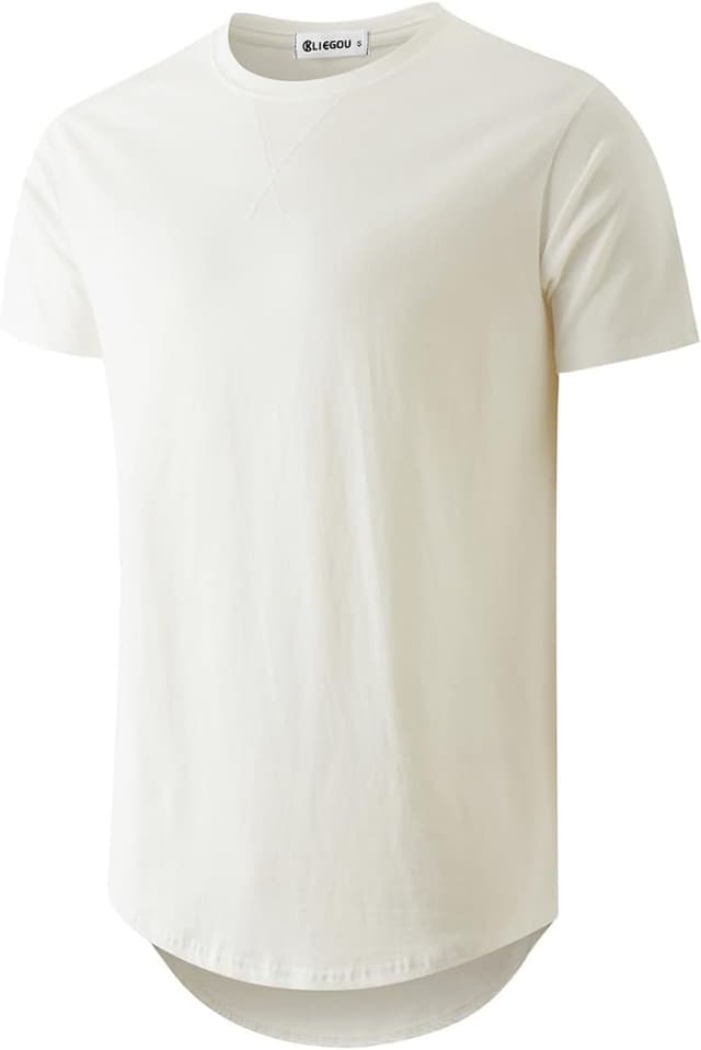 Detalle de KLIEGOU Men’s 100% Cotton Hipster Hip Hop Longline Crewneck T-Shirt (Pre-Shrunk) — S–4XL