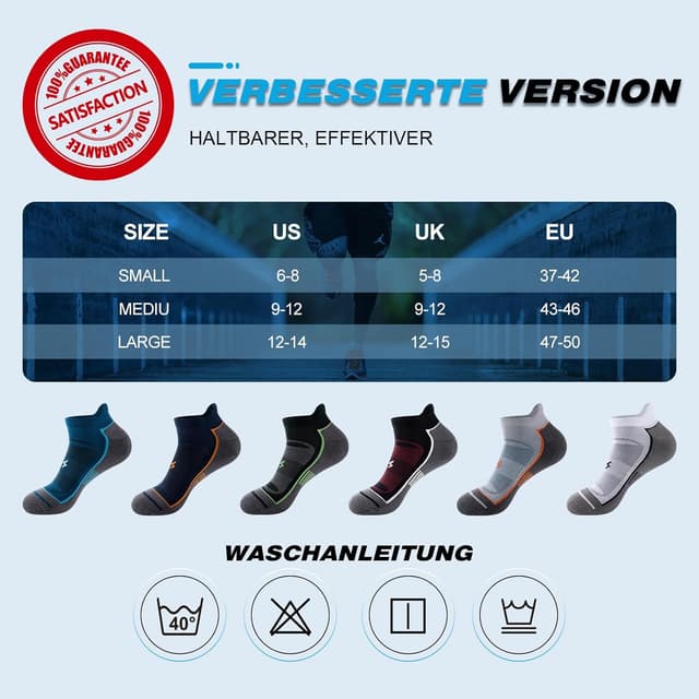 Thumbnail 6 de Cirorld Sneaker Socken Herren/Damen – 6 Paar atmungsaktive Sportsocken mit Polsterung & Kompression, kurze Laufsocken (Gr. 37–46/43–46/47–50)