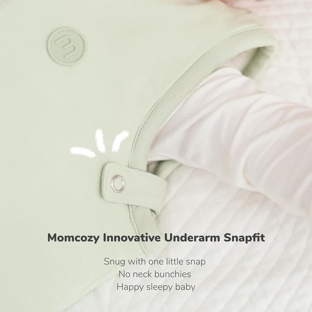 Detalle 2 de momcozy Baby Sleeping Bag 0–6 Months 1.5 TOG Bamboo Green (Snap-fit, Two-Way Zip) – S