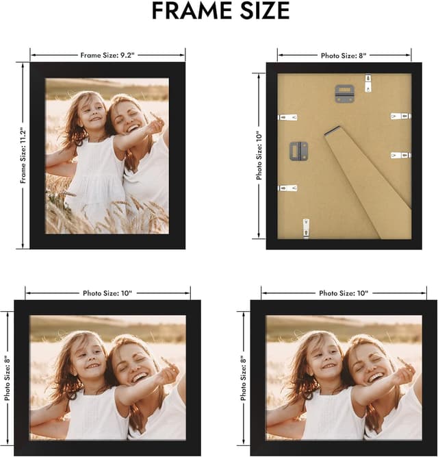 Detalle 2 de Hongkee 8x10 Picture Frame (Real Glass + Wood Frame, Black) — Wall or Tabletop Display, 1 Pack