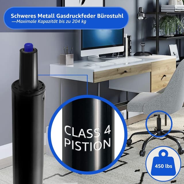 Detalle de Extra Lang Gasdruckfeder (Gesamtlänge 355–555 mm) für Barhocker & Drehstuhl, Klasse 4, 50 mm Ø – schwarz