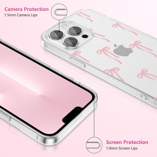 Detalle de ZTOFERA Durchsichtige Hülle für iPhone 15 Pro Max (6,7") mit Bowknot-Design – weiches TPU, stoßfest, hellrosa