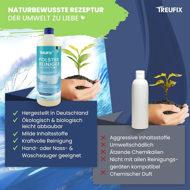 Detalle 2 de Treufix Polsterreiniger-Konzentrat für Sofa, Couch & Matratzen (1 L) – für Waschsauger, Nasssauger und Handreinigung